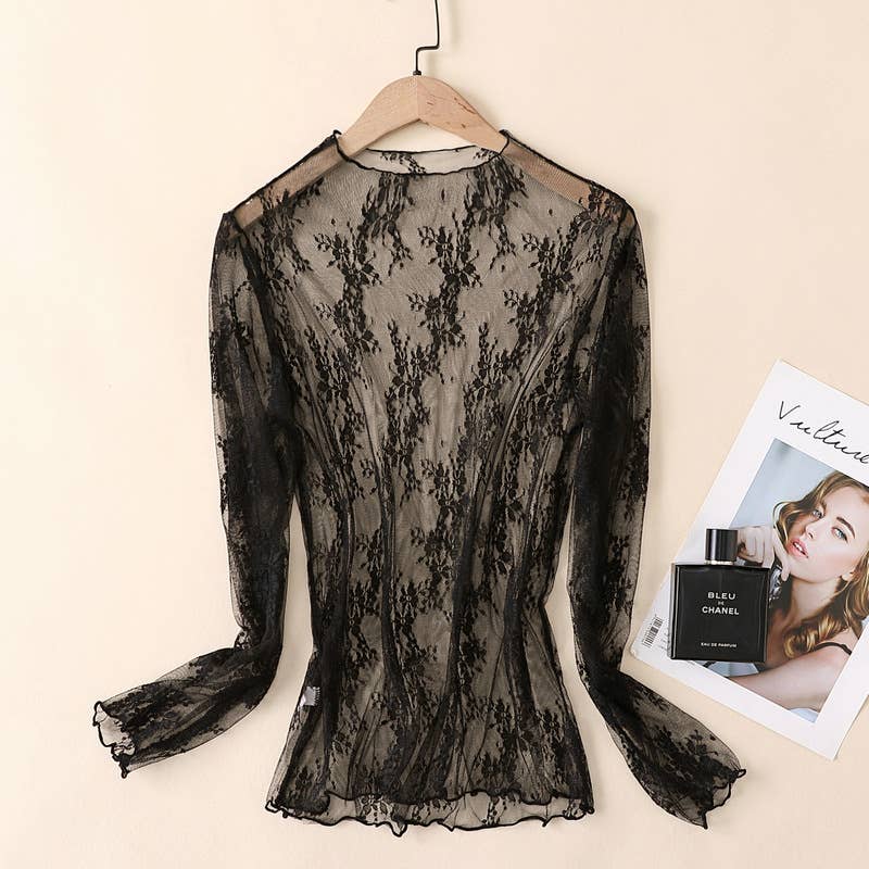 Lace Mesh Top: Coffee / Missy / XL