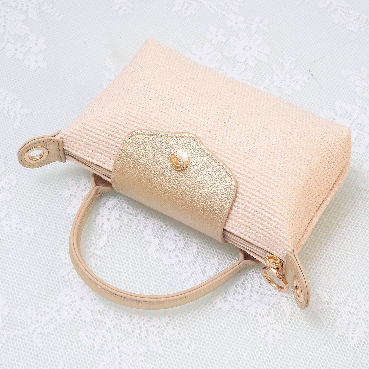 SC781 Lacey Straw Look Woven Fabric Mini Crossbody Bag: Charcoal