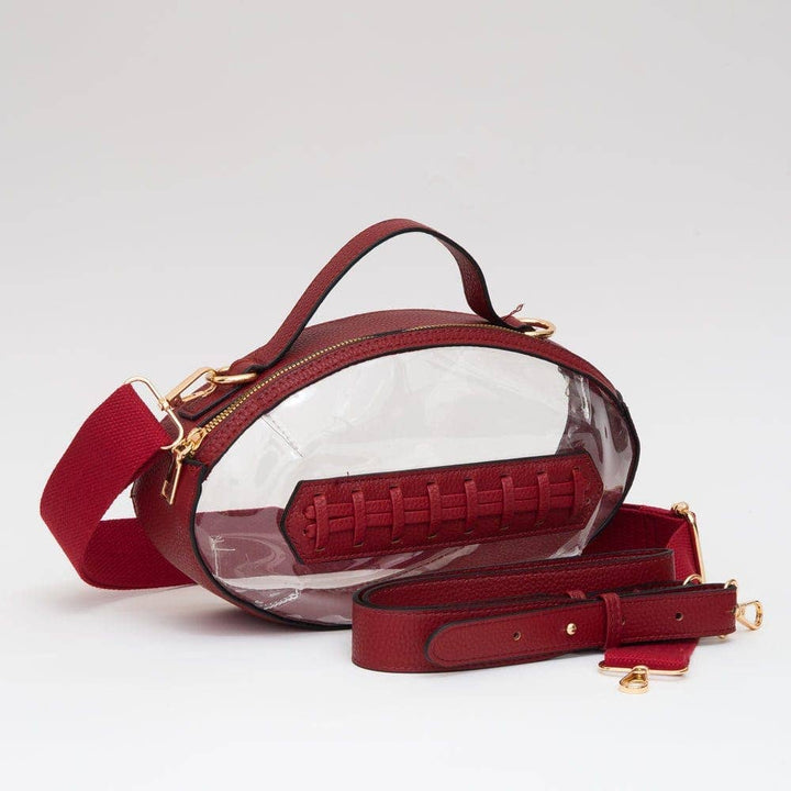 TG10695 Clear Gameday Football Stitch Detail Crossbody Bag: Burgundy