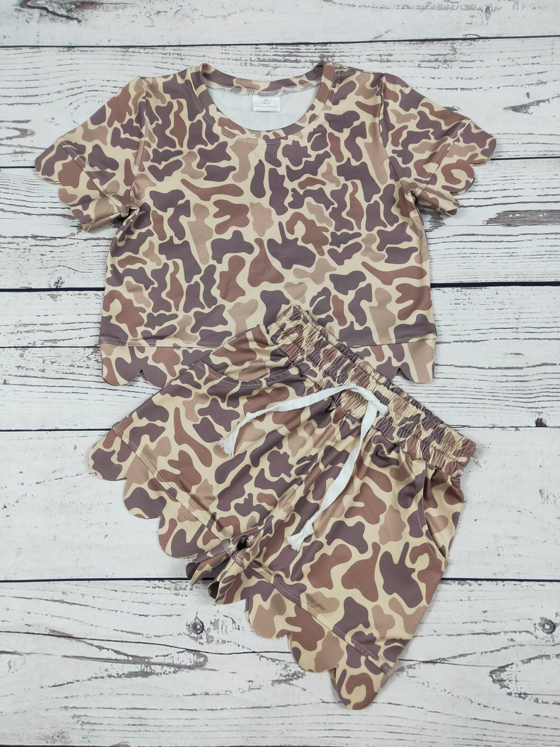 Kids Girls Camouflage Printed Scallop Shorts Set: 3-6M