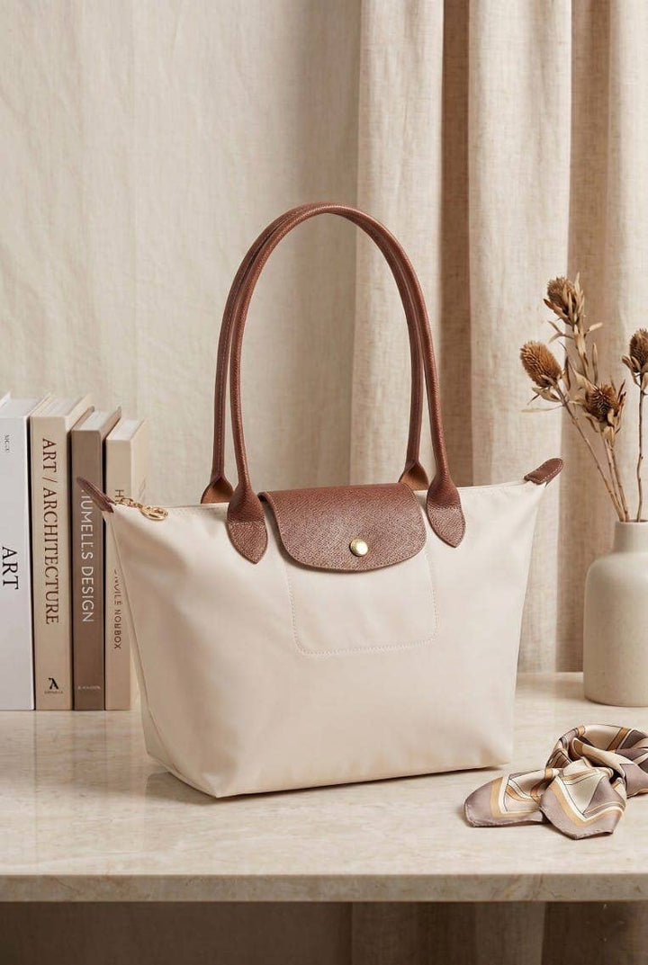 HM784 Hila 16 inch Nylon Tote Bag: Taupe