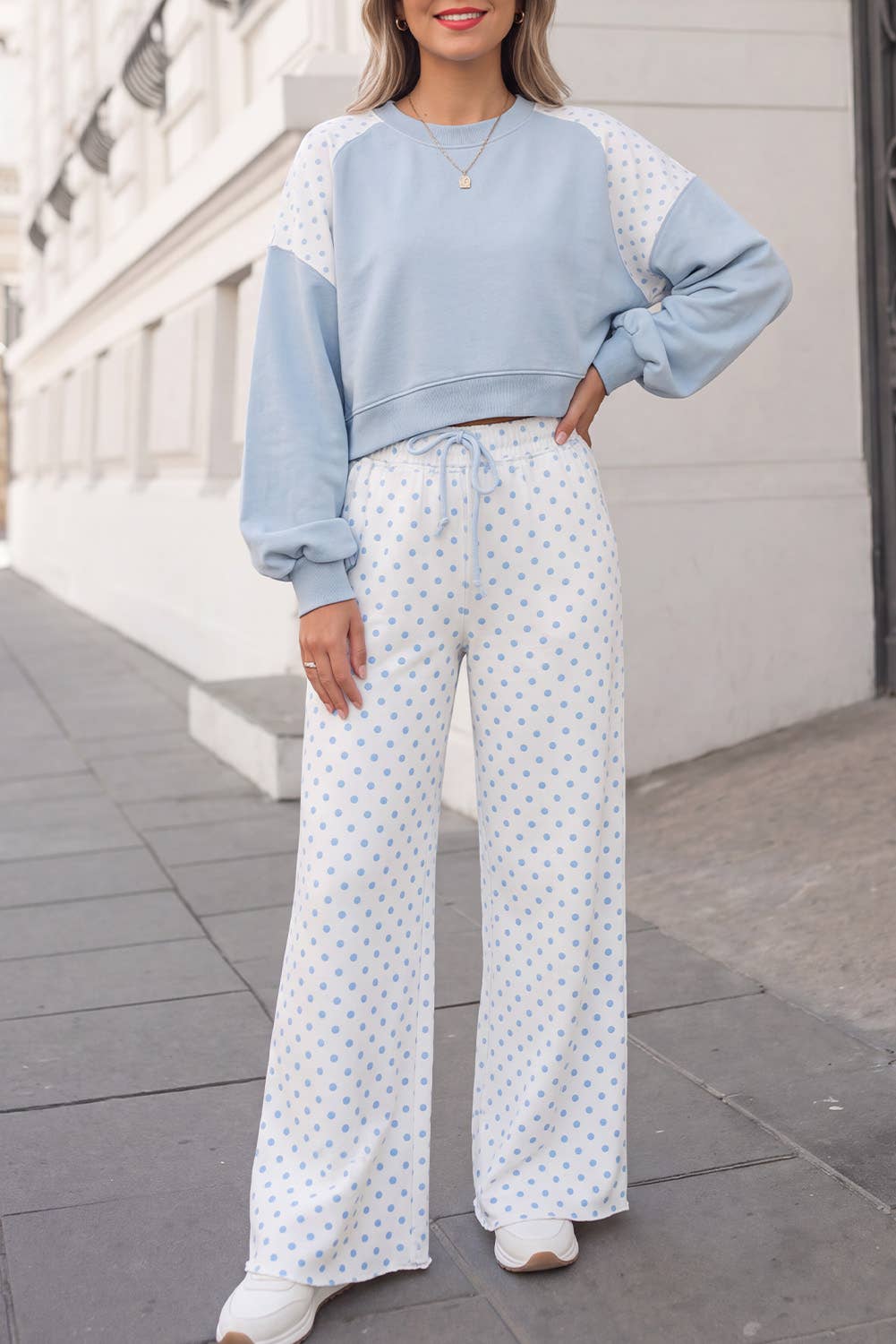 Polka Dot Print Patchwork Top 2pcs Pants Set  | S-4X: Khaki / 3X