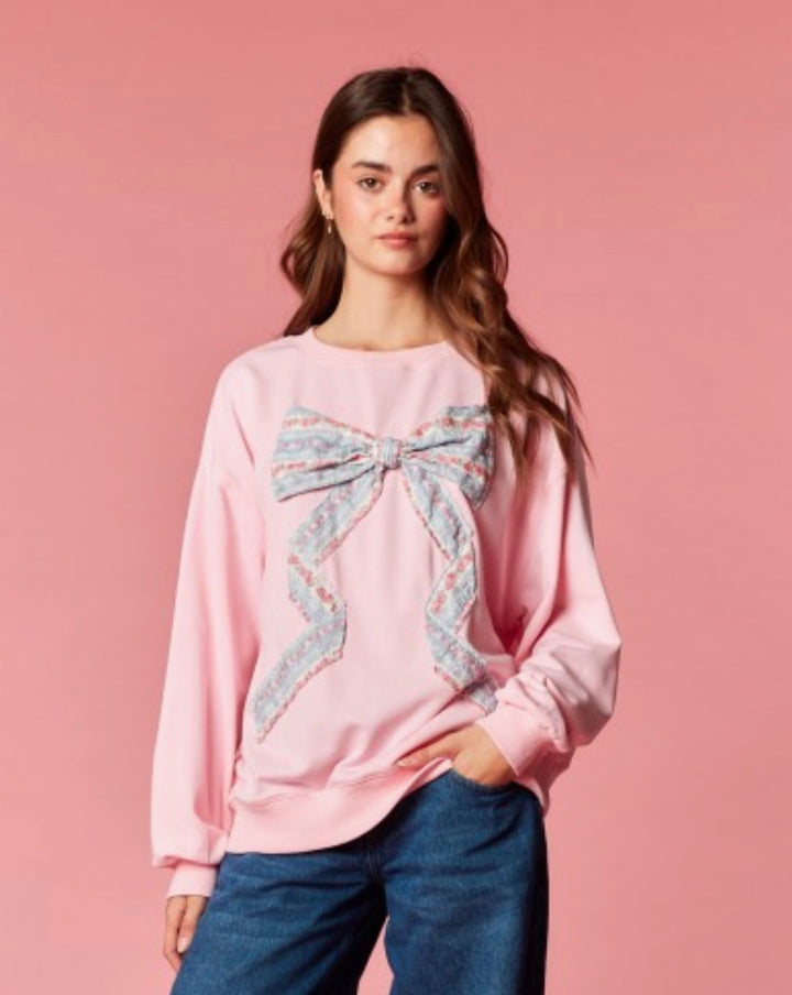 FLORAL BOW PINK SWEATSHIRT