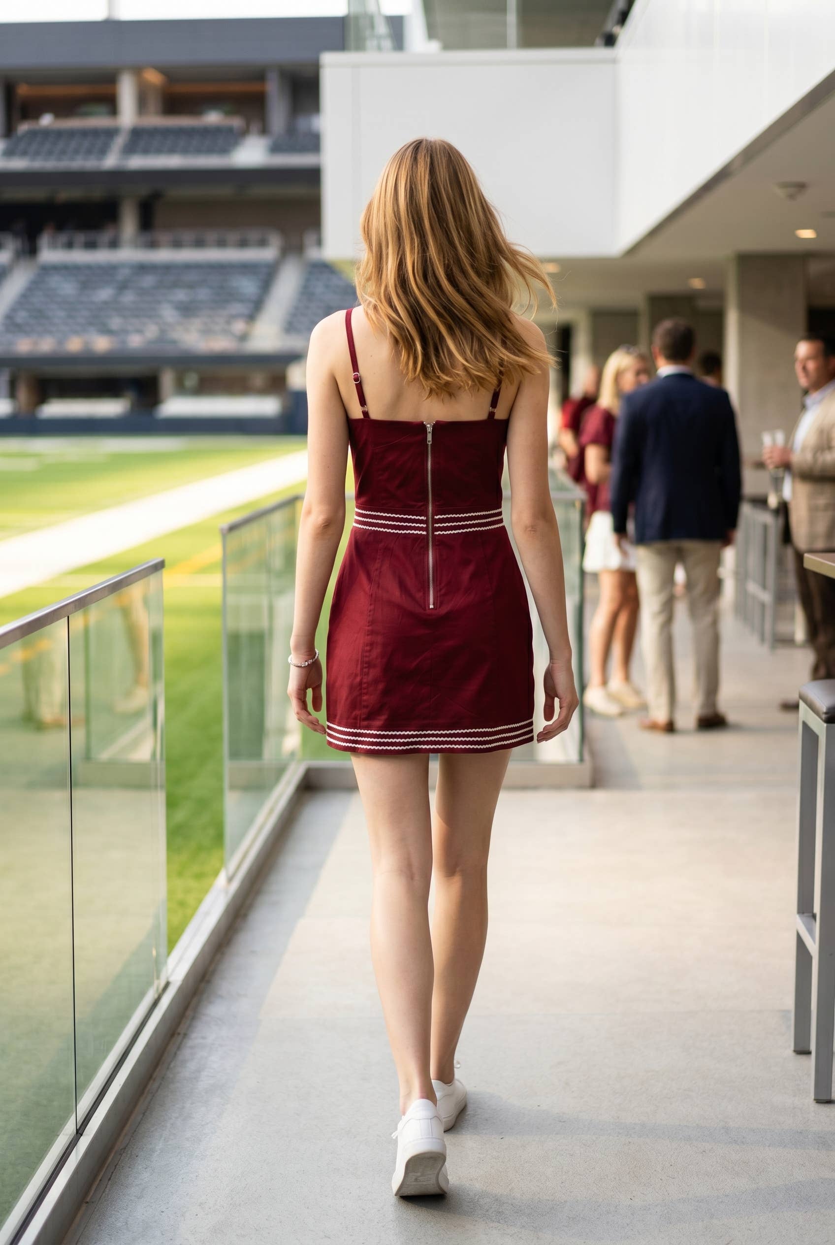 Exclusive Lace Trimmed Day-to-Night Mini Dress: CRIMSON/WHITE / S