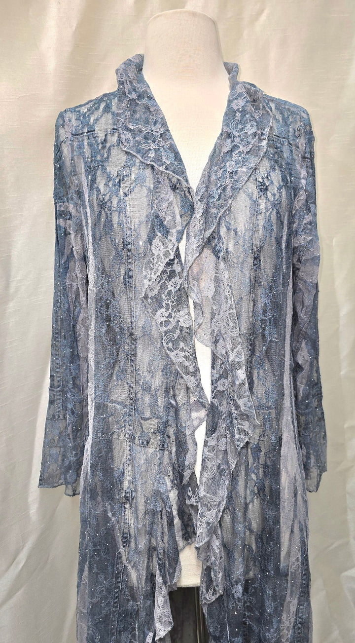 Lace Denim Long Cardigan with Rhinestones – OLS-4849