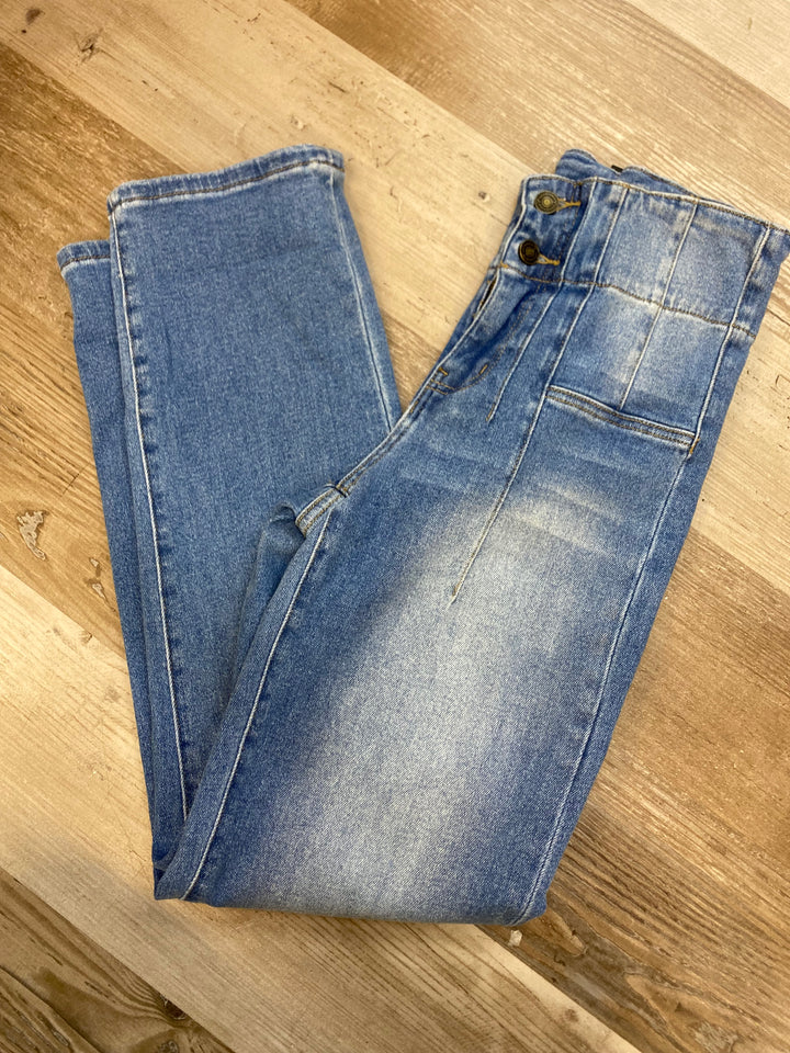 LIGH STONE WASH HIGH RISE BOOTCUT JEANS