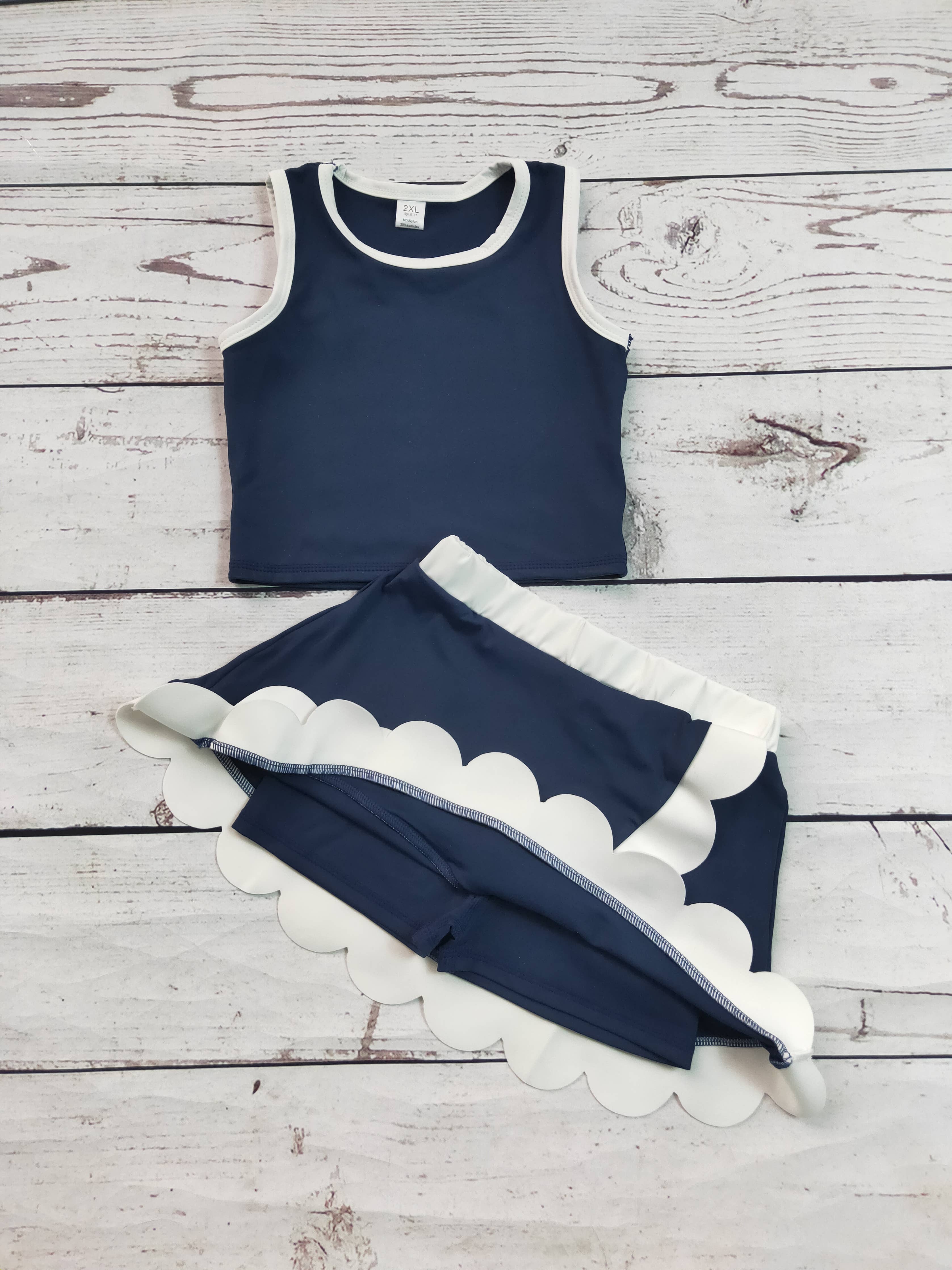 Kids Girls Navy Active Scallop Set: 5-6T