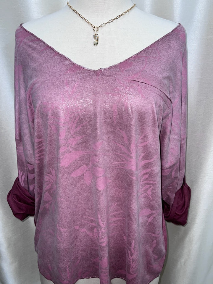 Leaf Print Top – Bordo