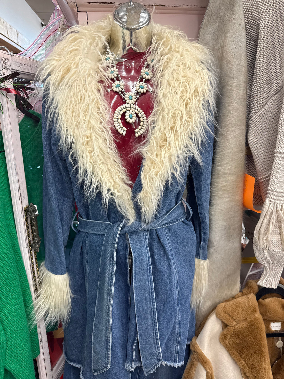 FAUX FUR DENIM COAT