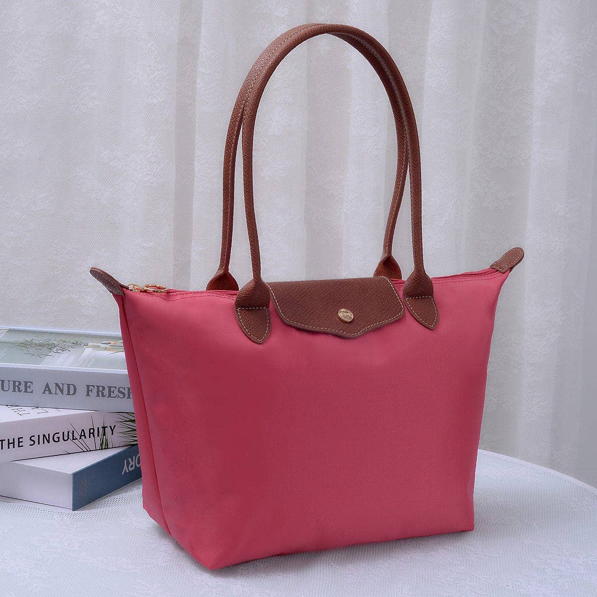 HM784 Hila 16 inch Nylon Tote Bag: Taupe