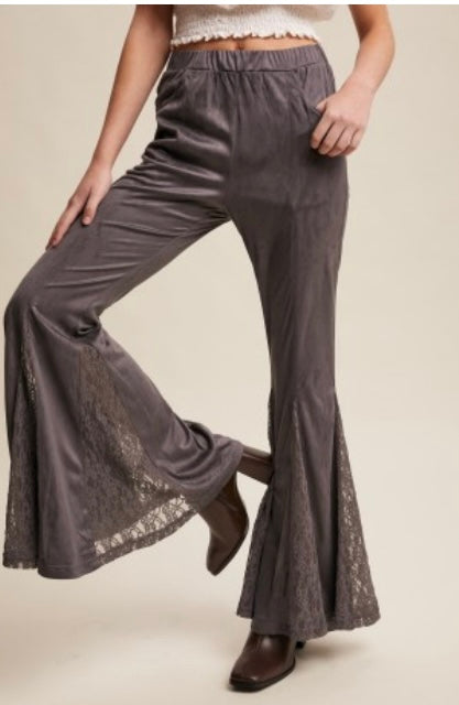 LACE INSET FLARE PANTS