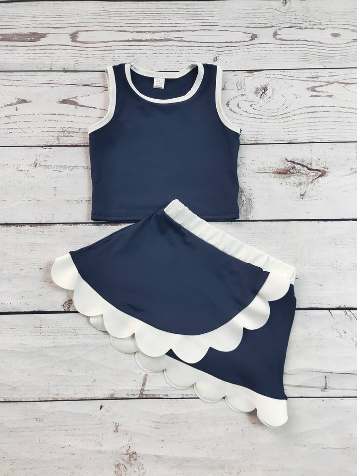 Kids Girls Navy Active Scallop Set: 5-6T