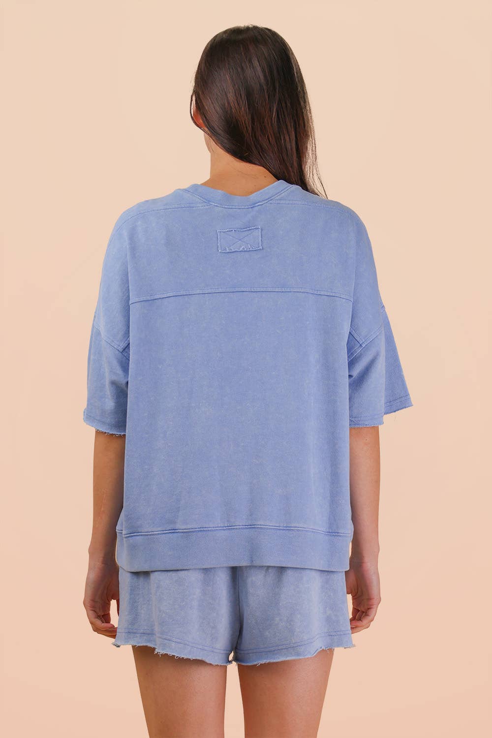 NT12429SET-Mineral Washed Knit Casual Top & Shorts: BEIGE / S-M-L/2-2-2