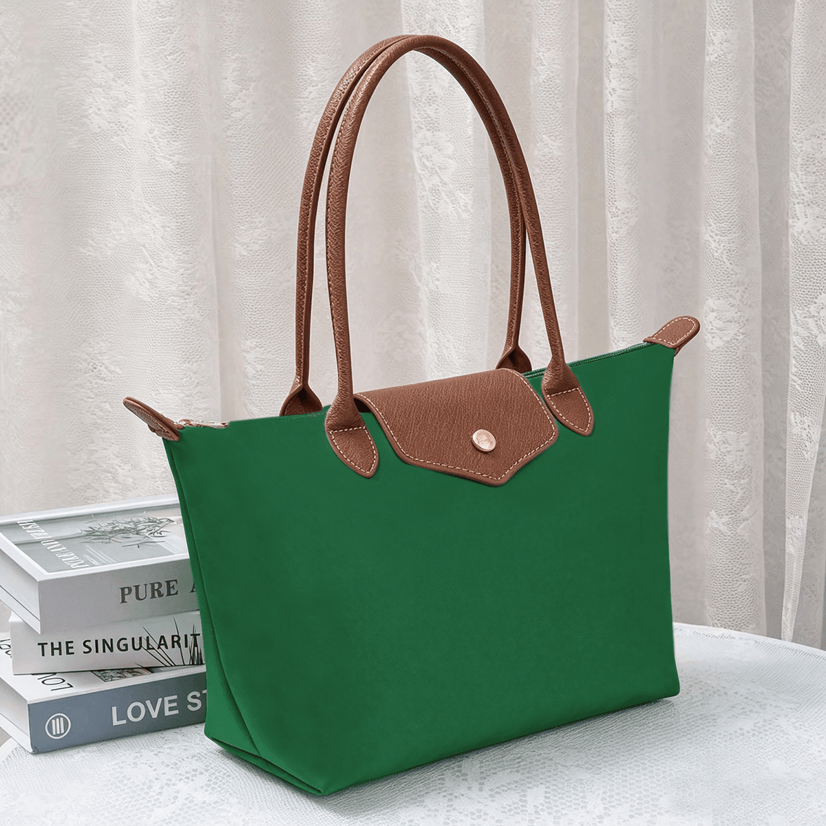 HM784 Hila 16 inch Nylon Tote Bag: Taupe