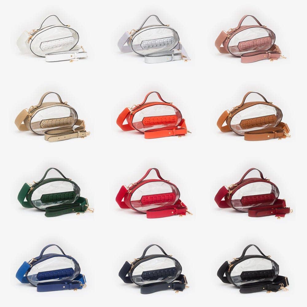 TG10695 Clear Gameday Football Stitch Detail Crossbody Bag: Burgundy