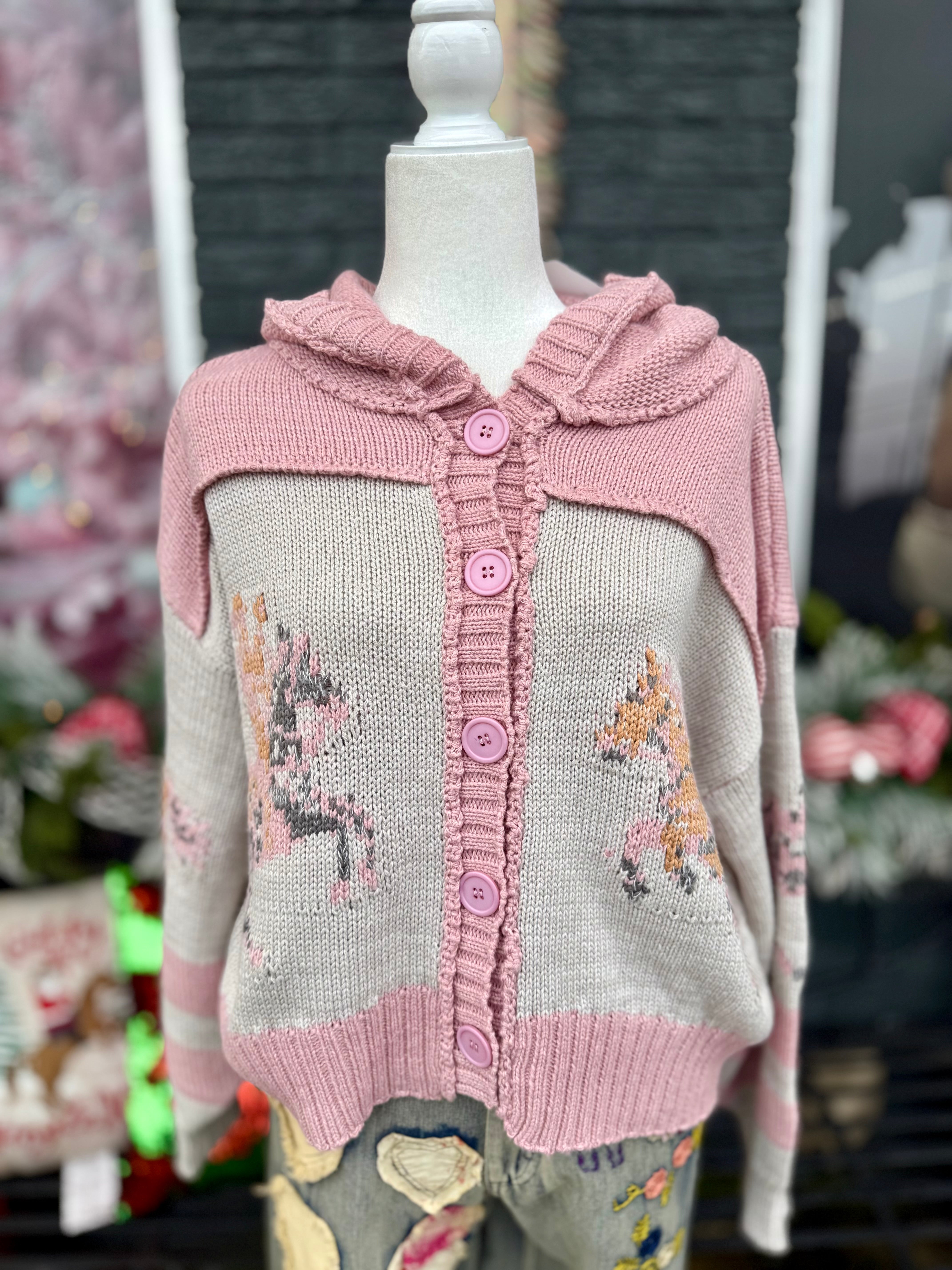 PINK SWEATER WITH HORSE PRINT