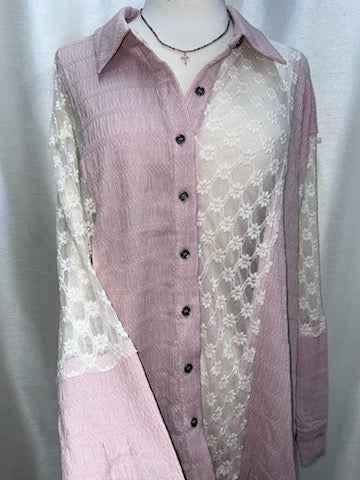 Colorblock Button-Down with Lace
