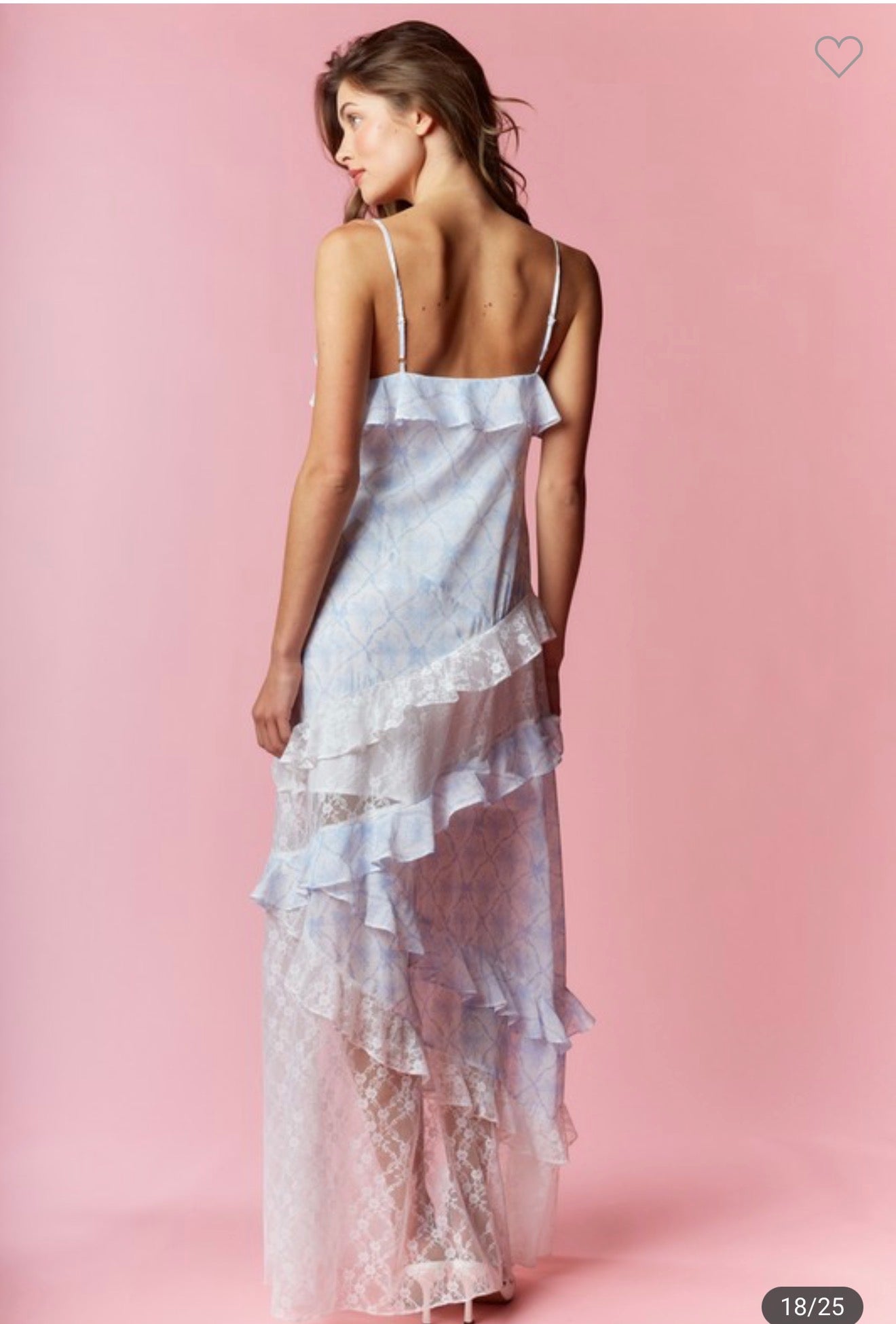 BLUE LACE RUFFLE MAXI DRESS
