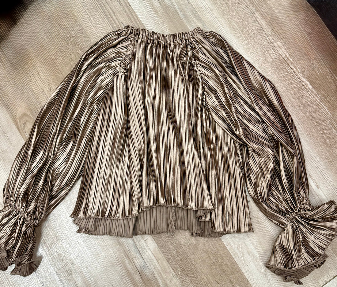 MOCHA PLEATED SLEEVE RUFFLES TOP