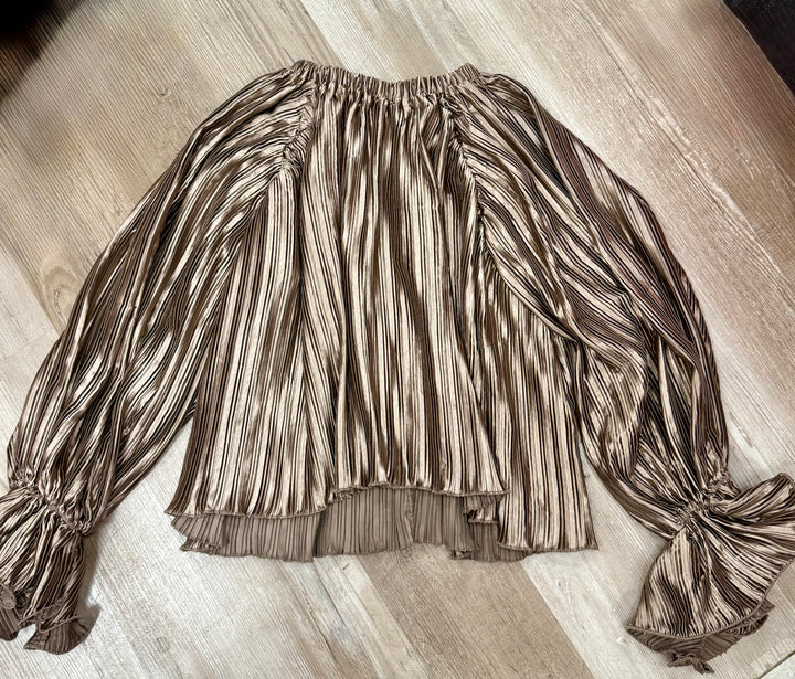MOCHA PLEATED SLEEVE RUFFLES TOP
