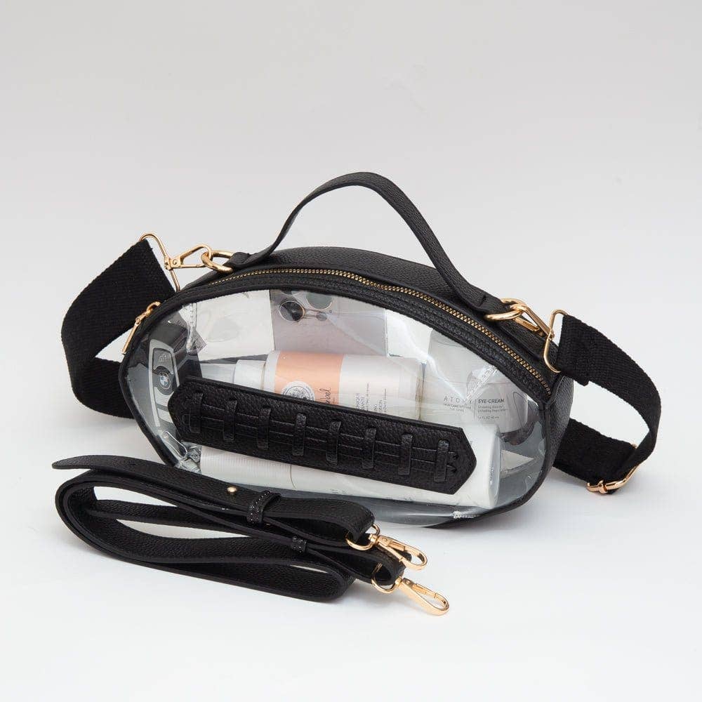 TG10695 Clear Gameday Football Stitch Detail Crossbody Bag: Burgundy