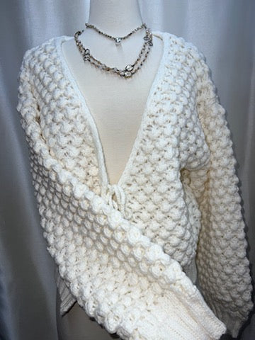 BUBBLE TEXTURE TIE FRONT CARDI 18092W