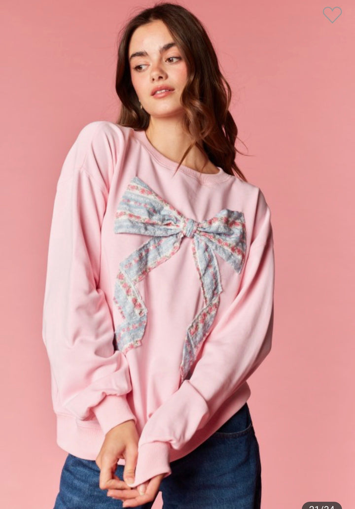 FLORAL BOW PINK SWEATSHIRT