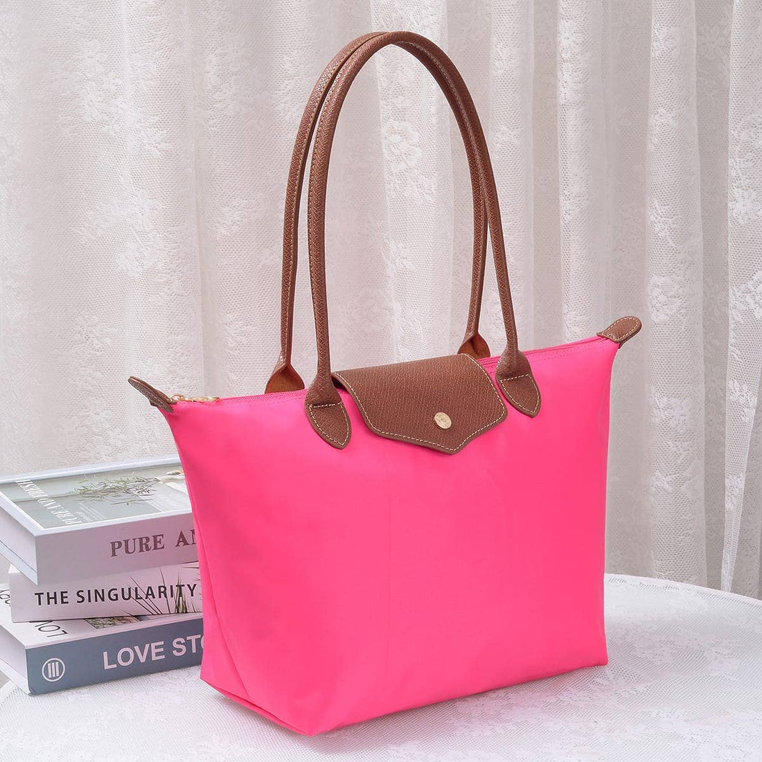 HM784 Hila 16 inch Nylon Tote Bag: Taupe
