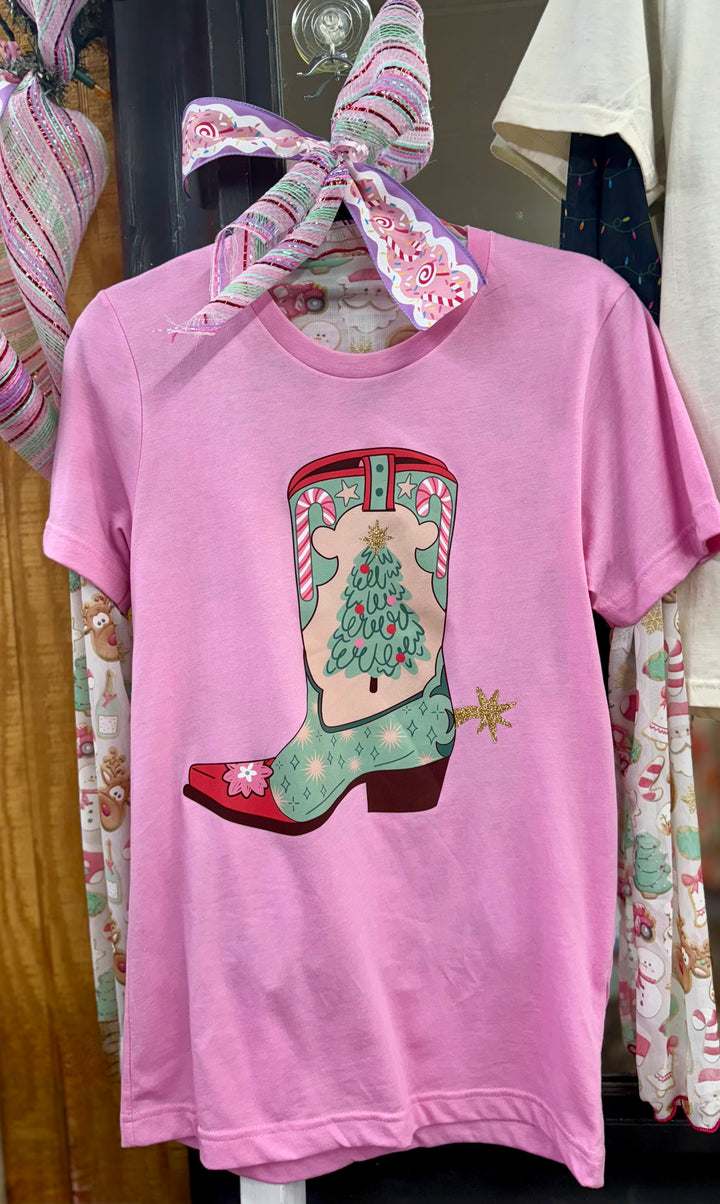CHRISTMAS BOOT WITH RHINESTONES TEE