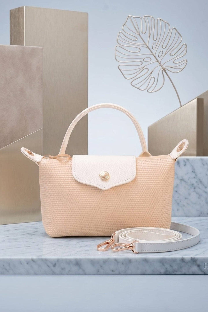 SC781 Lacey Straw Look Woven Fabric Mini Crossbody Bag: Charcoal