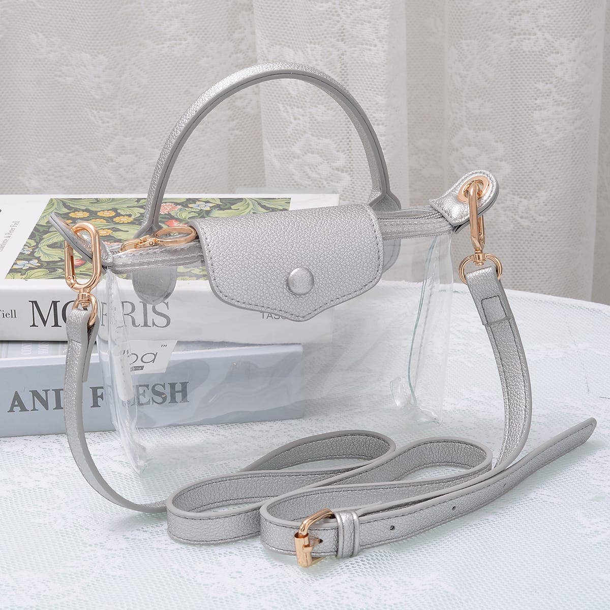 CB781 Gladys Clear Gameday Mini Crossbody Bag: Silver