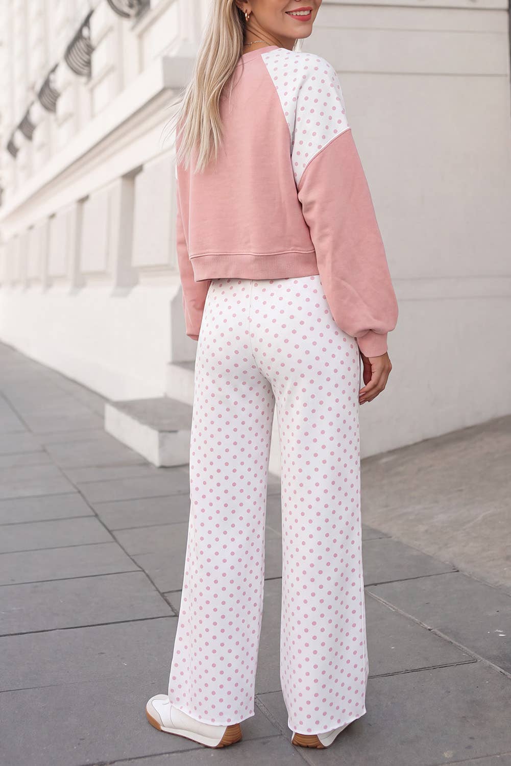 Polka Dot Print Patchwork Top 2pcs Pants Set  | S-4X: Khaki / 1X