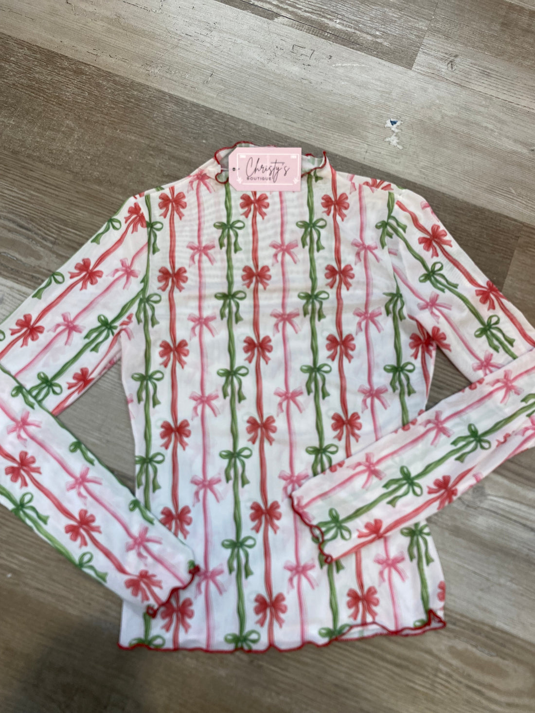 CHRISTMAS RIBBON MESH TOP