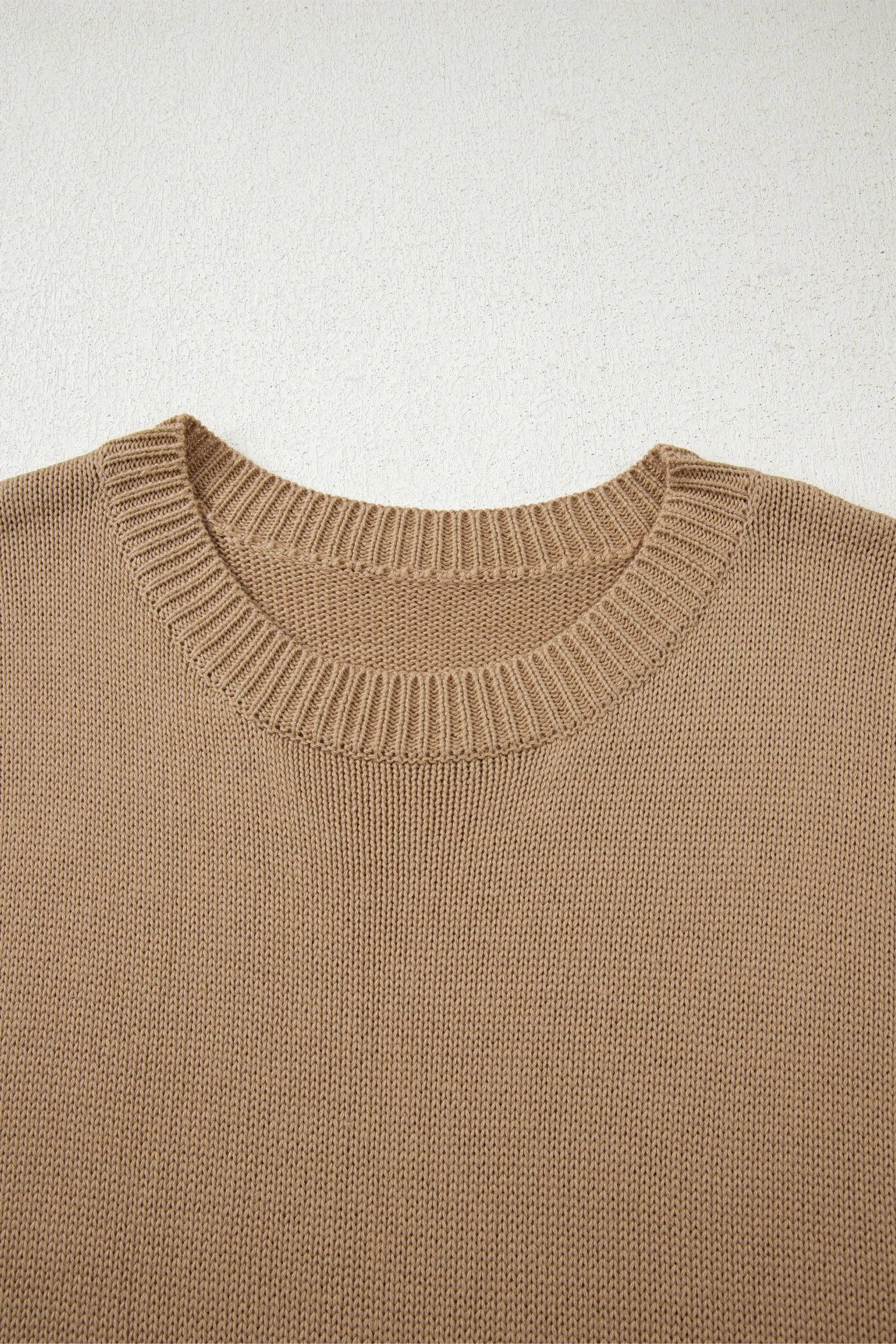 Solid Drop Shoulder Oversize Mini Sweater Dress: Pale Khaki / XL