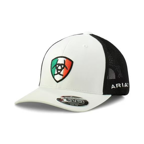 Ariat Men’s Mexico Shield Flexfit Hat – White & Black A300011705