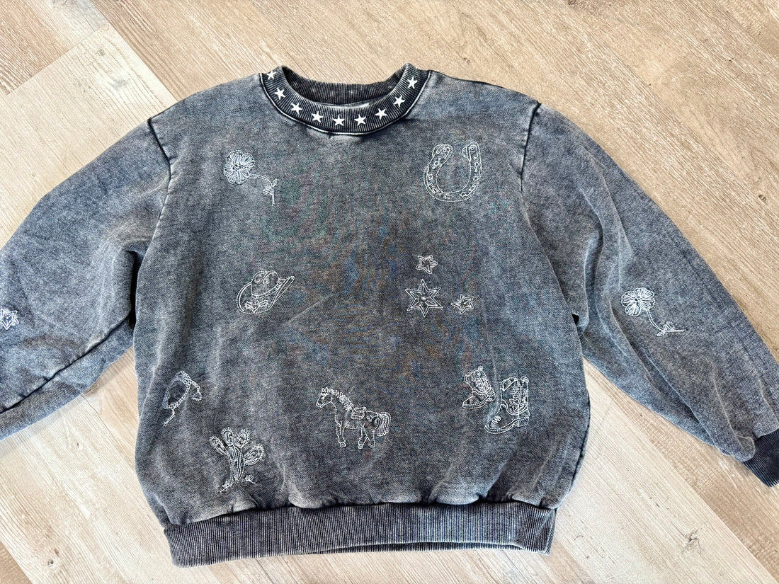 CHARCOAL WESTERN EMBROIDERED SWEATSHIRT