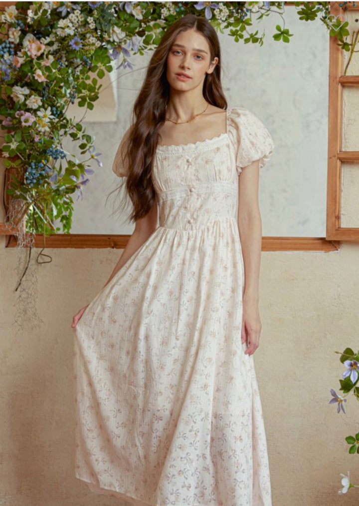 Blush Blossom Puff Sleeve Dress