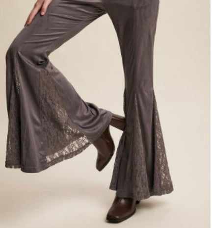 LACE INSET FLARE PANTS