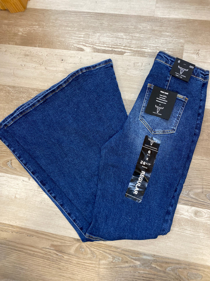 DARK WASH HIGH RISE FLARE JEANS