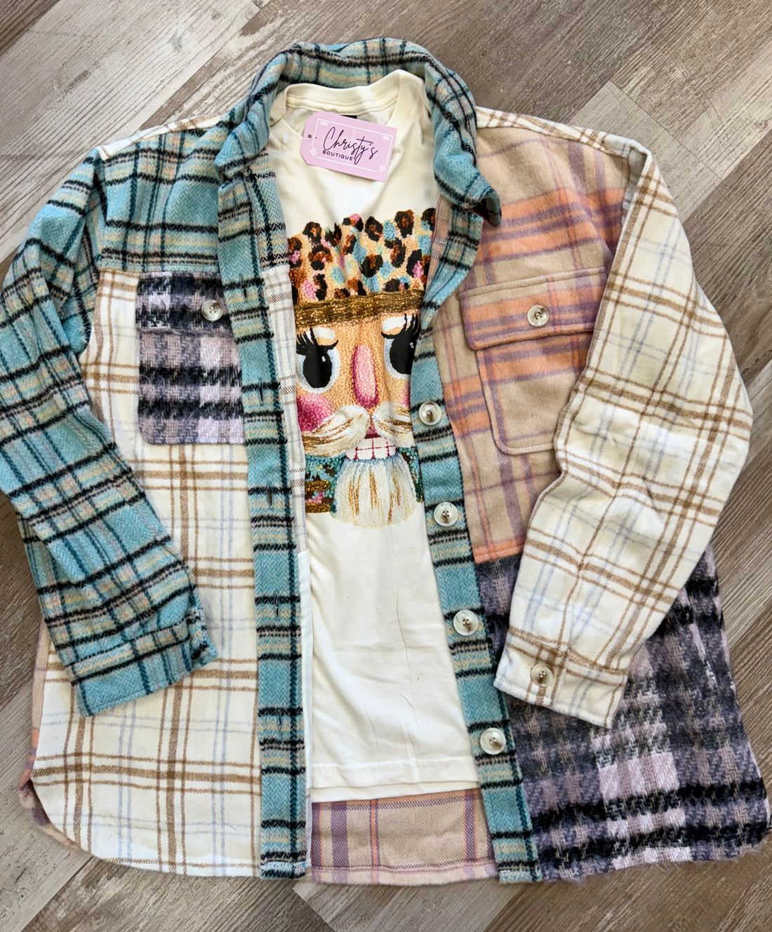 MIXED PLAID IVORY SHACKET