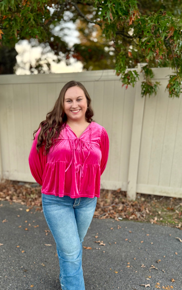 FUCHSIA VELVET BOW TOP IT4450H-05
