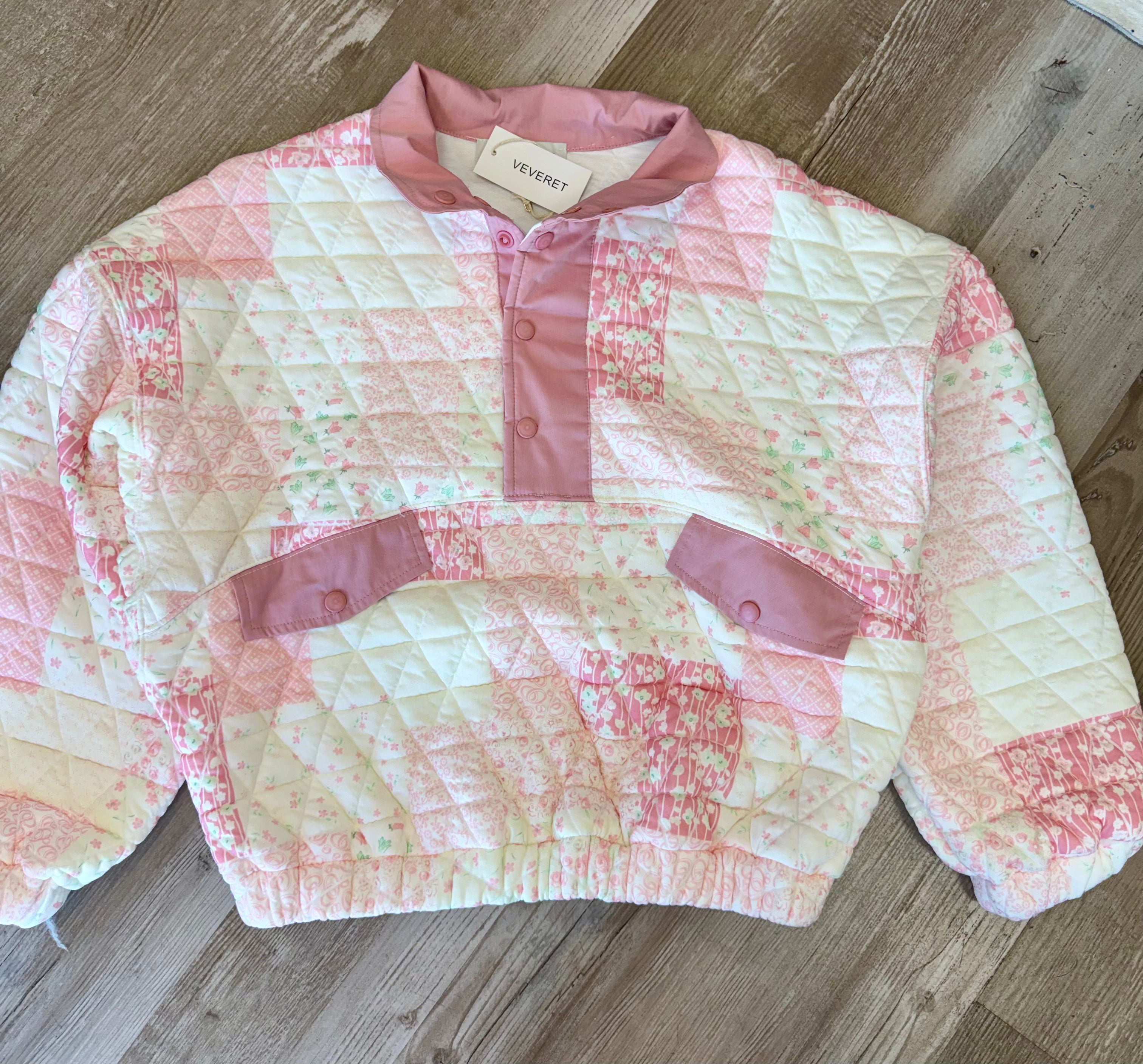 TEXTURED PINK QUILT QUARTERZIP SWEATER
