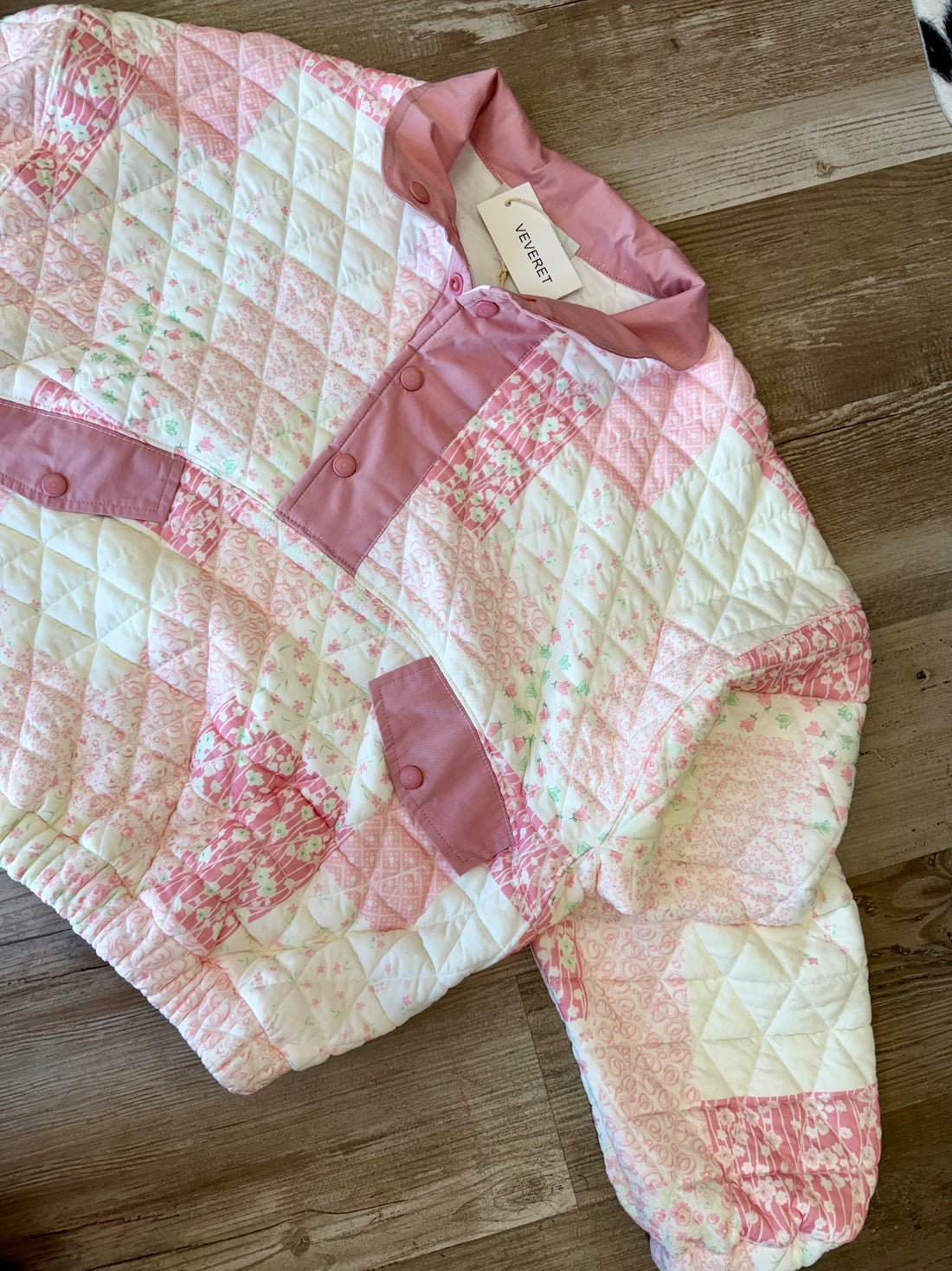 TEXTURED PINK QUILT QUARTERZIP SWEATER