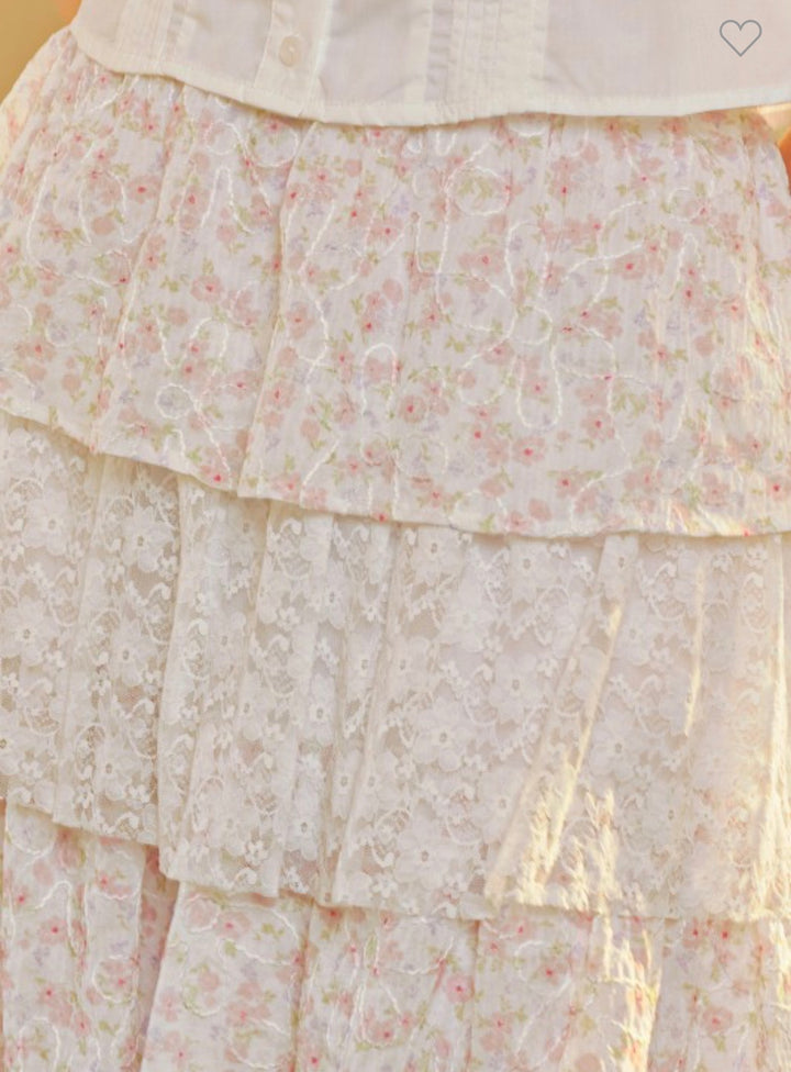 SOFT PETAL LACE MIDI SKIRT