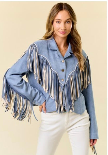 DENIM BLUE FRINGE JACKET