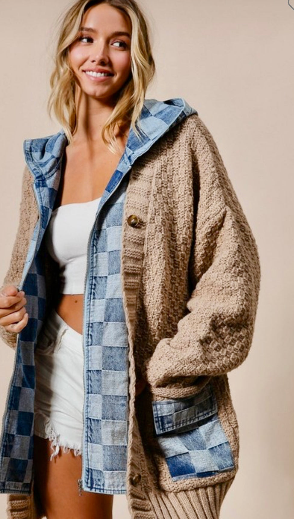 DENIM ZIP UP SWEATER CARDIGAN