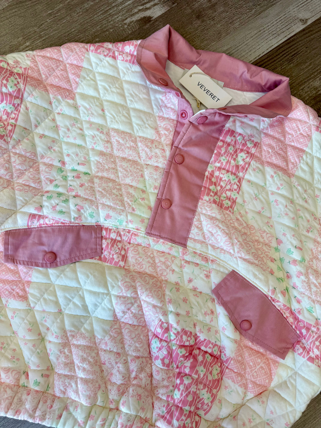 TEXTURED PINK QUILT QUARTERZIP SWEATER