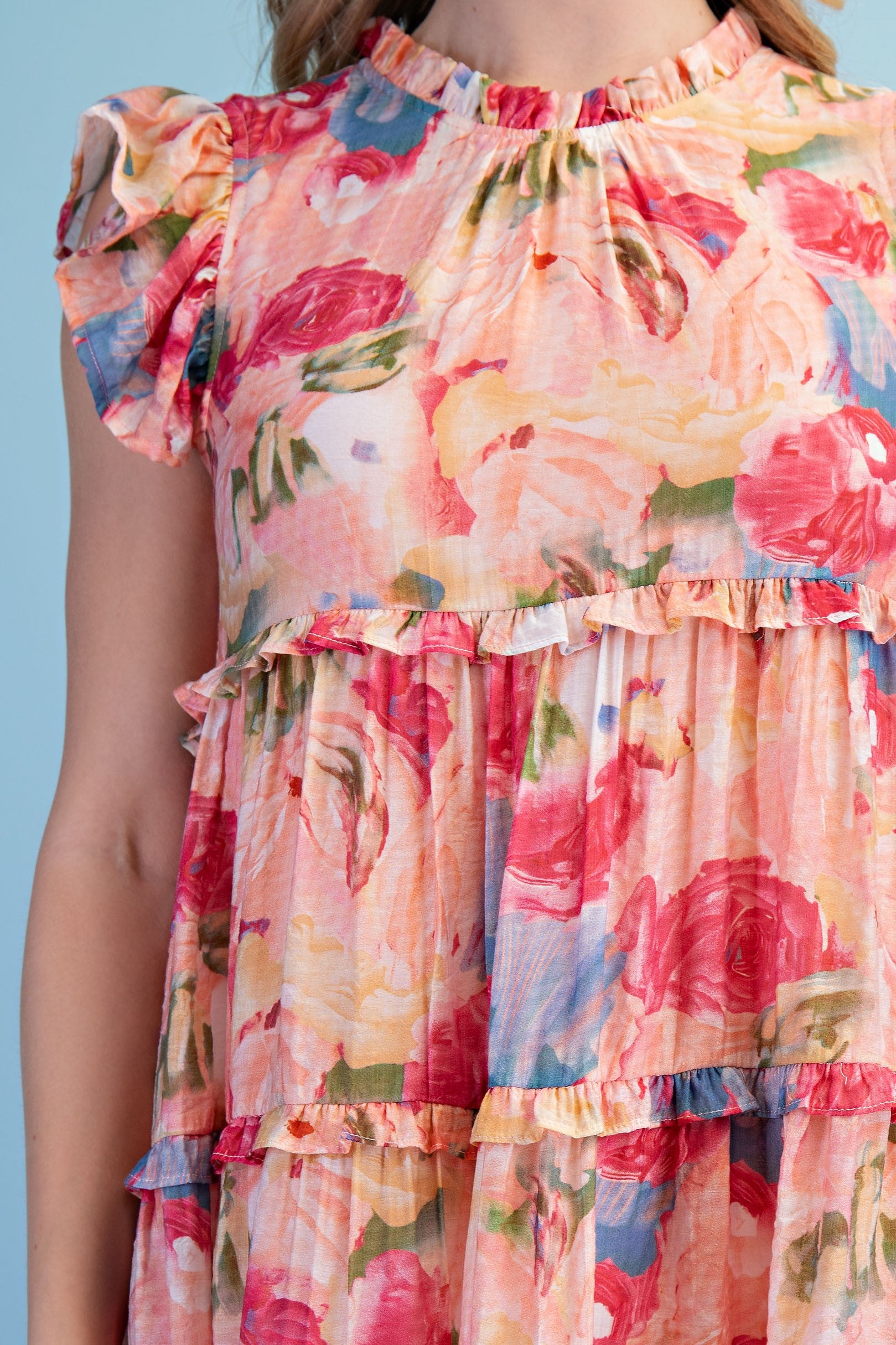 ROSE MIX TIERED LONG DRESS