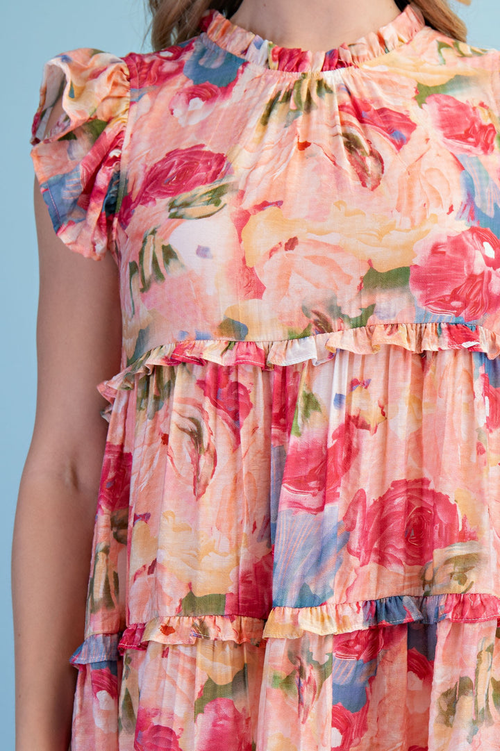 ROSE MIX TIERED LONG DRESS