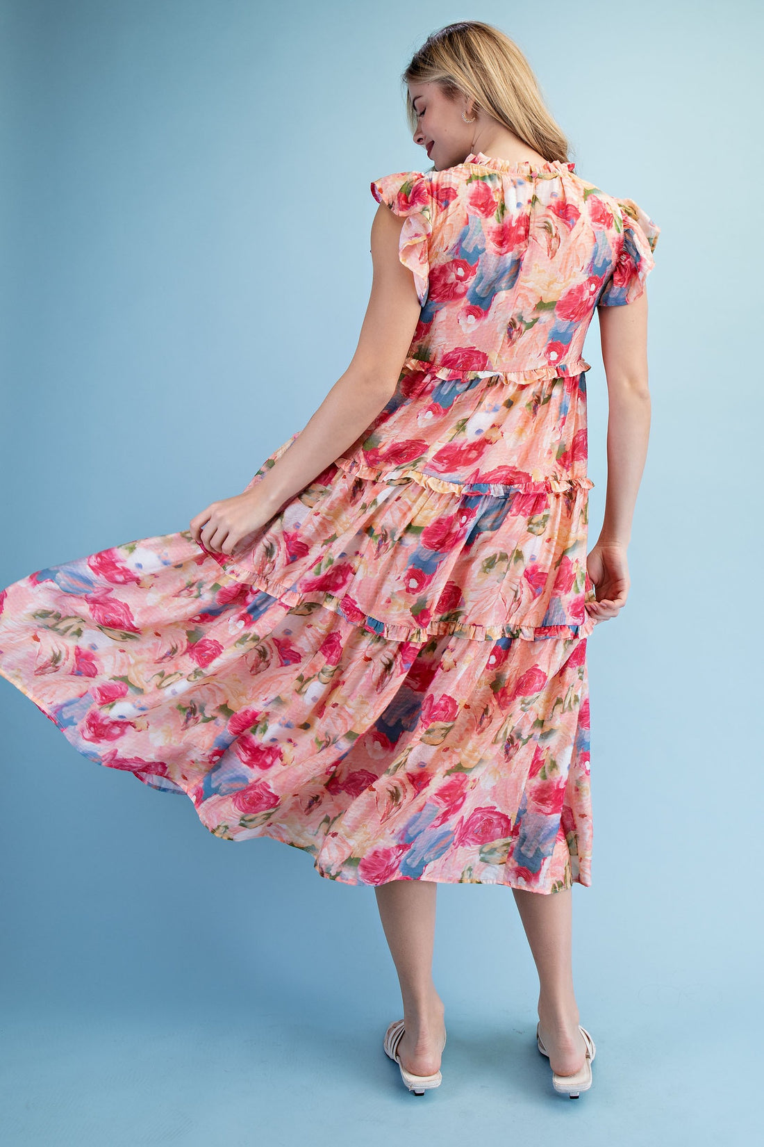ROSE MIX TIERED LONG DRESS